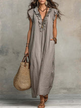 Women's Spring Summer Pocket Ruffle Elegant Dress