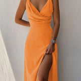 V-Neck Printed Slit Dress