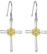Sunflower Earrings Sterling Silver Cross Dangle Drop Hooks Earrings Sunflower Flower Jewelry Gifts for Women Teens Birthday