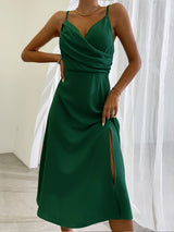 V-Neck Printed Slit Dress