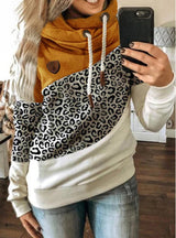 Printed stitching hooded fleece loose sweatshirt