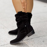 Ins Pointed Toe Mid-calf Boots Fashion Suede Zipper Western Boot Winter Shoes For Women