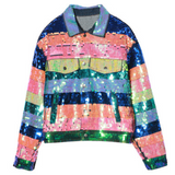 Thai Fashion Rainbow Sequin Long Sleeve Denim Jacket