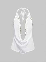 Solid-color Top With Studs Sexy Womens Clothing