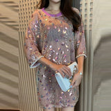 European Summer Loose Sequin Short Sleeve T-Shirt