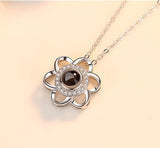 925 Sterling Silver Love Necklace, Memory In  Languages, Cherry Blossom Pendant Necklace