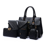 Luxury PU Leather Handbag Set for Women - Black Multi-Functional Crossbody Bags with Zip Pockets (Black/Gold/Blue/White Accents)