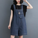 "Summer Women's Large Vertical Stripe Denim Strap Shorts"