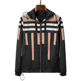 Men's Casual Trench Jacket with Stripe Plaid Print