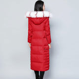 Hooded Padded Jacket with Fur Collar and Color Block