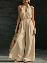 V-neck Halter Neck Jumpsuit For Women