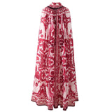 Fashion Queen Floral Porcelain Print Long Cloak Jacket