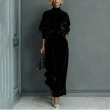 Casual Warm Velour Long-sleeved Solid Color High-neck Zipper Wide-leg Sportswear