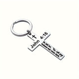 Personality Trend Stainless Steel Faith Cross Scripture Lettering Metal Keychains