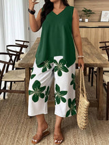 Women's Casual Elegant Printed Cropped Pants Set