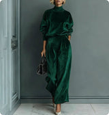 Casual Warm Velour Long-sleeved Solid Color High-neck Zipper Wide-leg Sportswear