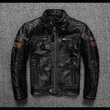 Men's Genuine Leather Biker Jacket with Protective Gear