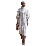 Women's Clothing Casual Turtleneck Slit Knitted Long Dress
