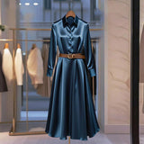 Temperament Long-sleeved Dress Autumn Solid Color A-line Skirt