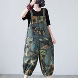 Summer Real Shot Printed Denim Slim Overalls