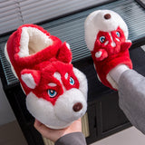 Cute Husky Cartoon Pure Cotton Slippers Men's Style Warm Indoor Slippers For Winter Home Use