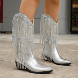 European And American Fashion Middle Fashion Boots Female Retro Chunky Heel Pleated Western Knight