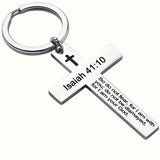 Personality Trend Stainless Steel Faith Cross Scripture Lettering Metal Keychains