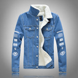 Trendy Slim-Fit Thick Denim Jacket in Lamb Velvet
