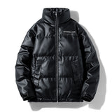 Men's Casual Down Jacket Vintage Stand Collar PU Leather Jacket