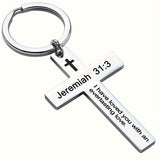 Personality Trend Stainless Steel Faith Cross Scripture Lettering Metal Keychains