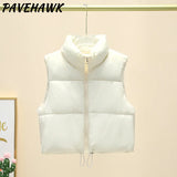 Women Short Cotton Down Vest Sleeveless Warm Stand Up Collar Outerwear Casual Winter Loose Basic Thick Jacket Female Clothes