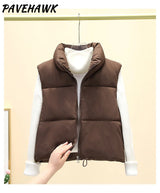 Women Short Cotton Down Vest Sleeveless Warm Stand Up Collar Outerwear Casual Winter Loose Basic Thick Jacket Female Clothes