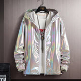 Women Basic Jackets Summer 2026 Colorful Reflective Oversize Thin Windbreaker Women Hooded Jackets Coat Zipper Woman veste femme