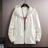 Women Basic Jackets Summer 2026 Colorful Reflective Oversize Thin Windbreaker Women Hooded Jackets Coat Zipper Woman veste femme
