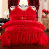 Luxury Wedding Bedding Sets Queen King Size Pink Princess Lace Bedcover Set Jacquard Duvet Cover Bed Sheet Pillowcases