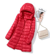 SEDUTMO Winter Long Womens Down Coat  Ultra Light Thin Puffer Jacket Slim Casual Remove Hooded Parka ED1580