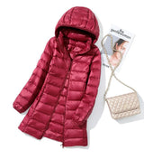 SEDUTMO Winter Long Womens Down Coat  Ultra Light Thin Puffer Jacket Slim Casual Remove Hooded Parka ED1580