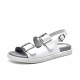BeauToday Casual Sandals Women Genuine Leather Metal Ankle Buckle Strap Summer Beach Ladies Low Heel Sport Shoes Handmade 38128