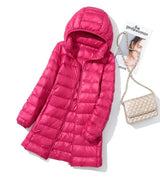 SEDUTMO Winter Long Womens Down Coat  Ultra Light Thin Puffer Jacket Slim Casual Remove Hooded Parka ED1580