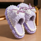 Winter Warm Fur Slippers For Women Thick-Soled Household Slippers Cute Bow Non Slip Soft Home Shoes Indoor Plush Women's Slipper