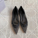 Women's high heels and single shoes for spring and summer  new mesh diamond fashion banquet pointed women's shallow mouth shoes