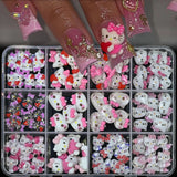 120PCS Box Mixed Hello Kitty 3D Nail Charms Cute Cartoon Resin Ornaments Kawaii DIY Nail Art Manicure Decor Accessories