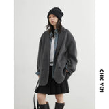 CHIC VEN New Women Woolen Coat Loose Solid Mid-length Double-sided Oversized Office Ladies Jackets Outerwear Autumn Winter 2026