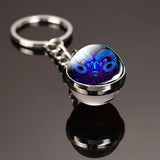 12 Constellation Key Chain Luminous Double Sided Glass Ball Pendant 12 Zodiac Key Chain Fashion Birthday Gift for Men and Women