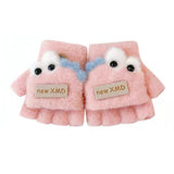 Cartoon Autumn Winter Gloves Cold Proof Windproof Baby Children Half Finger Flap Gloves Thickened Hand Warmer