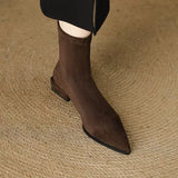 Plus-size women's boots 2025 winter fashion pointed-toe design short boots with zippers on the back, slim low-heeled nude boots