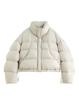 FSLE Winter 2025 Women Cloud-Like Puffer Coat - Stand Collar Short Down Jacket Lazy Chic Style Glossy Finish for Casual Comfort