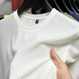 Men's Short Sleeve Mesh Bamboo Ice Silk T-shirt Casual Versatile Summer Elastic Slimming Top for Men