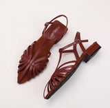 ZAROY Women Roman Sandals Summer Low Heel Ankle Strap Buckle Sandals Pointed Toe Hollowed Out T-strap Sandalias сандали