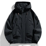 Windbreakers Men Hooded Jacket Zipper Coat Cargo Waterproof Black Bomber Camping Loose Thin Softshell Hooded Hiking Jacket